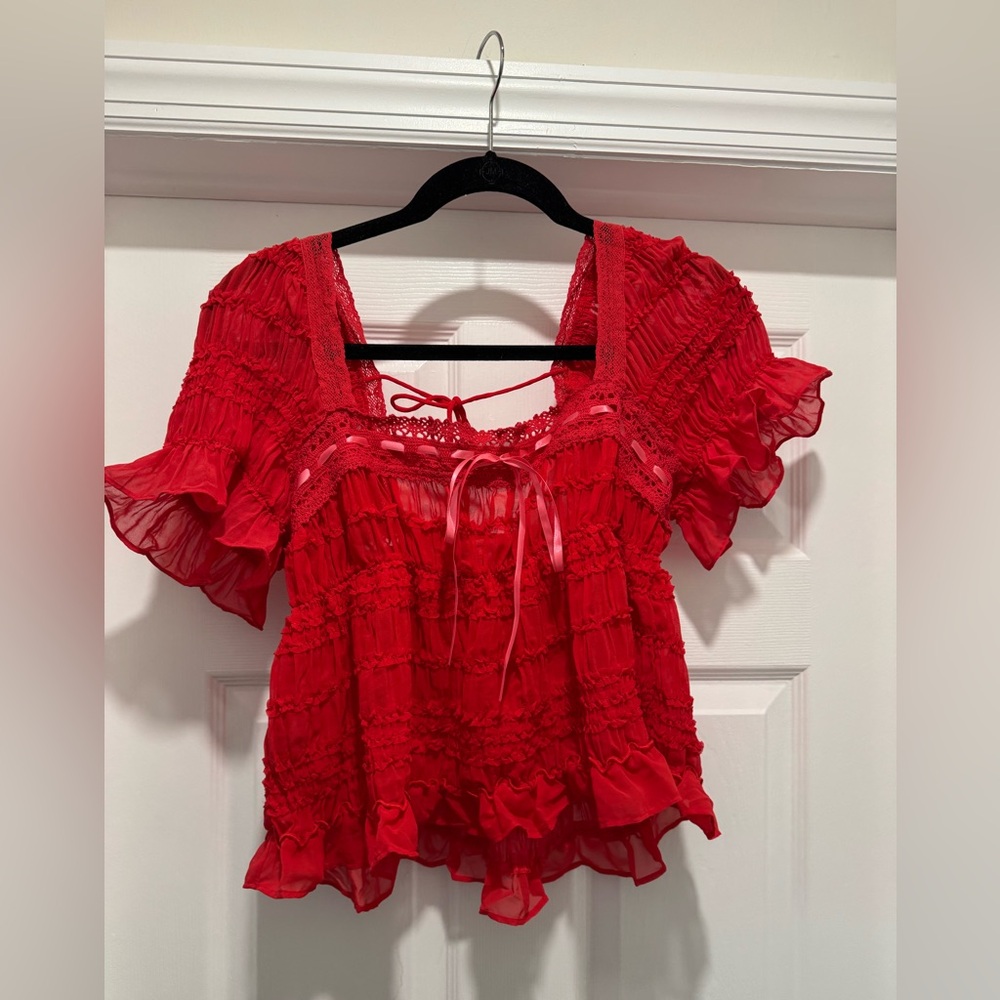 Kimchi Blue Red Ruffled Blouse